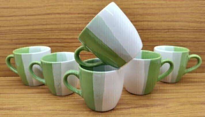 aav world cup Pack of 6 Ceramic DOUBLE SHED GREEN AND WHITE ( 6 CUPS SET)-picture-46