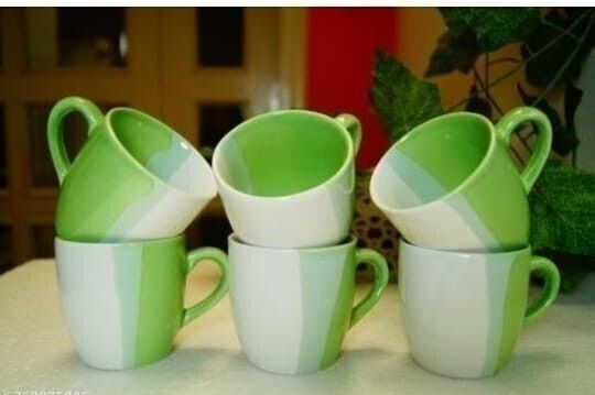 Pack of 6 Ceramic DOUBLE SHED CUP ( WHITE AND GREEN, 6 CUPS SET)-image-14