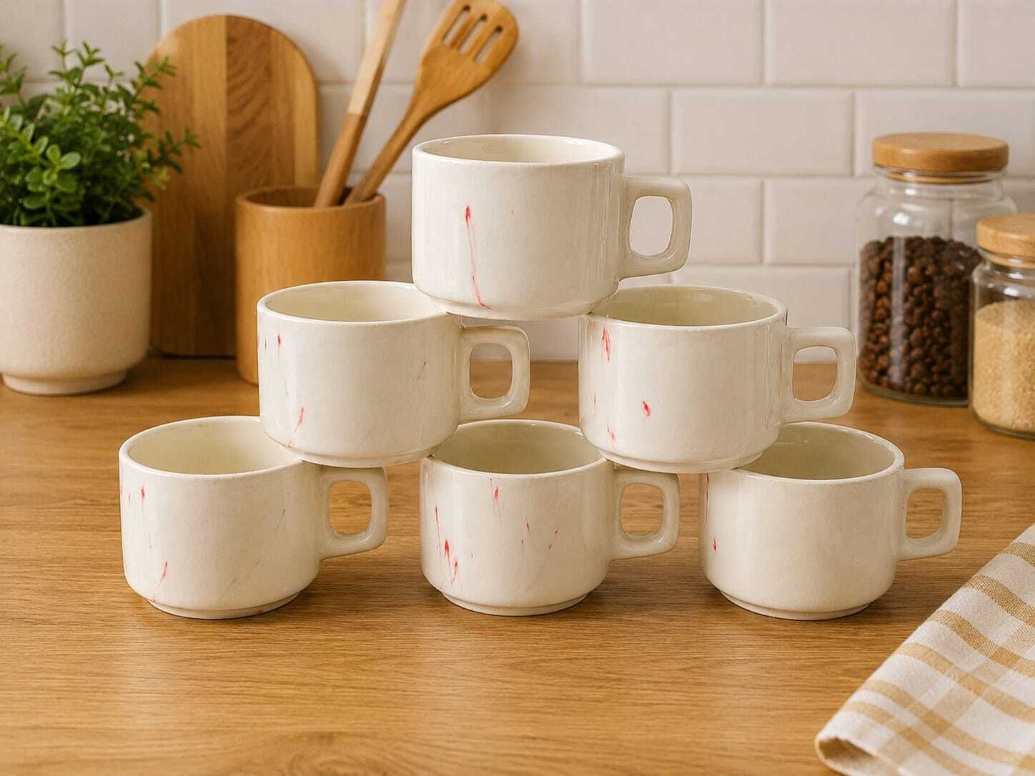 kiki creation Pack of 6 Bone China, Ceramic Red hotel Small size tea cup set-picture-24