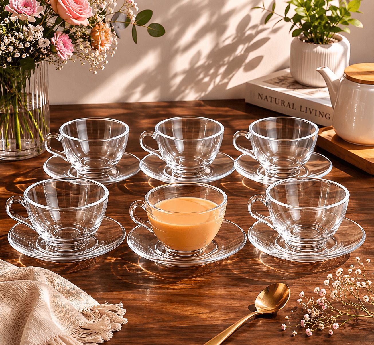 s1store Pack of 12 Glass Tea Coffee Glass Cup and Saucer Set 6 Cups 6 Saucers Clear Model 89 Set-picture-35