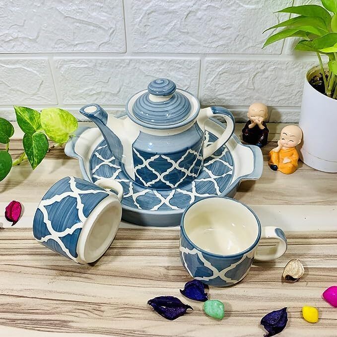 Pack of 1 Ceramic Hand Painted Kitchenware Ceramic Tea Kettle Set | Morning Tea Set-image-46