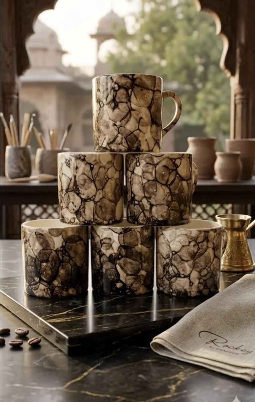 Pack of 6 Ceramic Exclusive cup pack of 6 Full Print Cups Black Buble Design-image-6