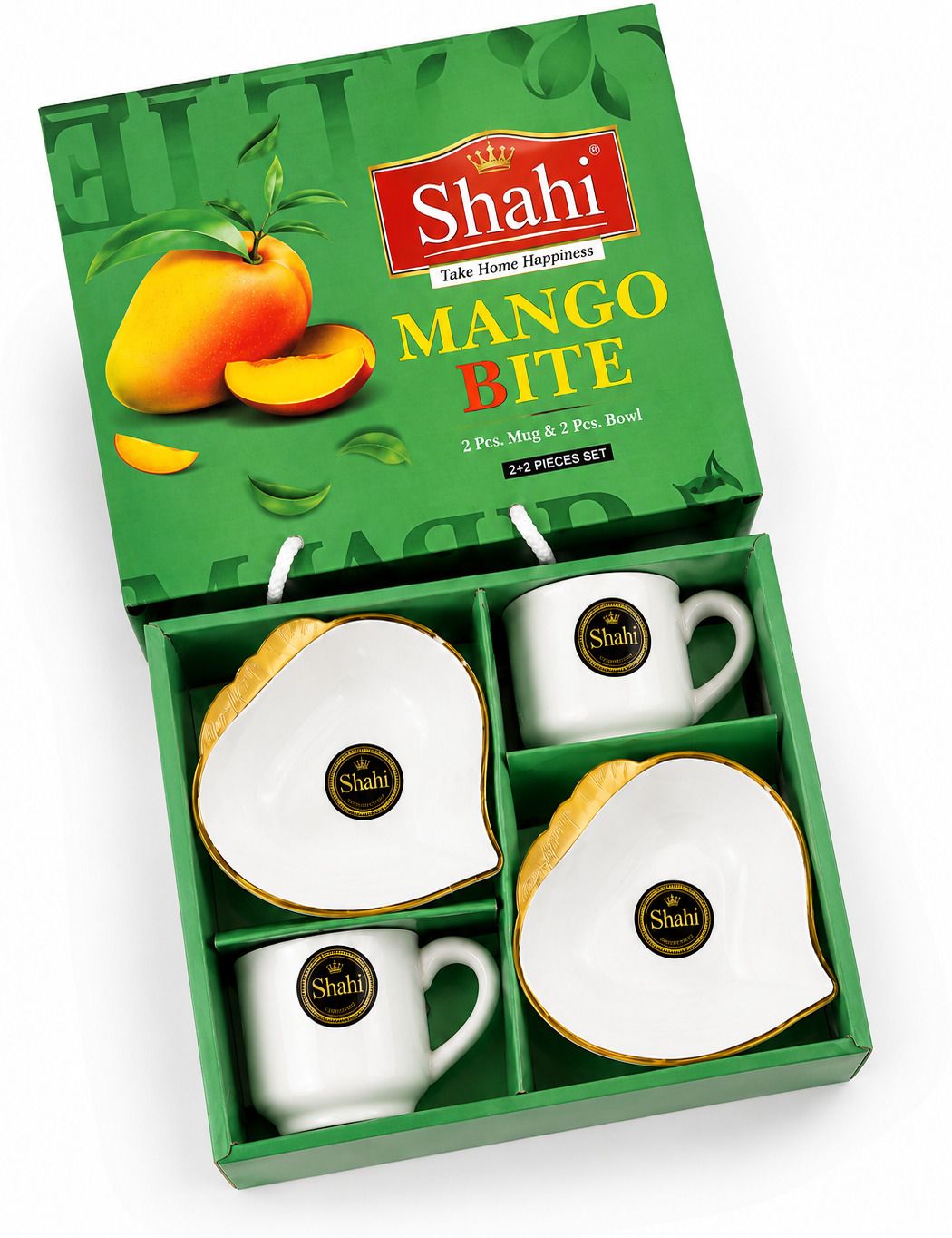 shahi Pack of 1 Ceramic Mango Bite 2 Pcs Mug & 2 Pcs Bowl Set | Premium Ceramic Tea Cup & Snack Bowl Set-picture-45
