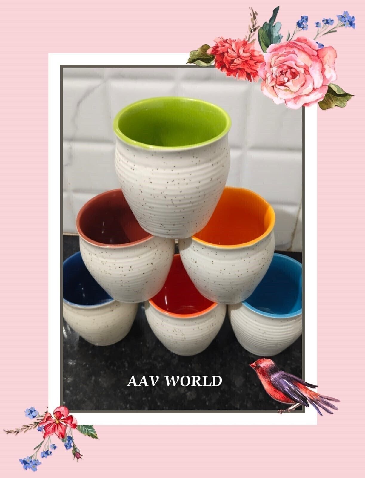 aav world Pack of 6 Ceramic AAV KULLAD MULTI (6 Cup Set)-picture-10