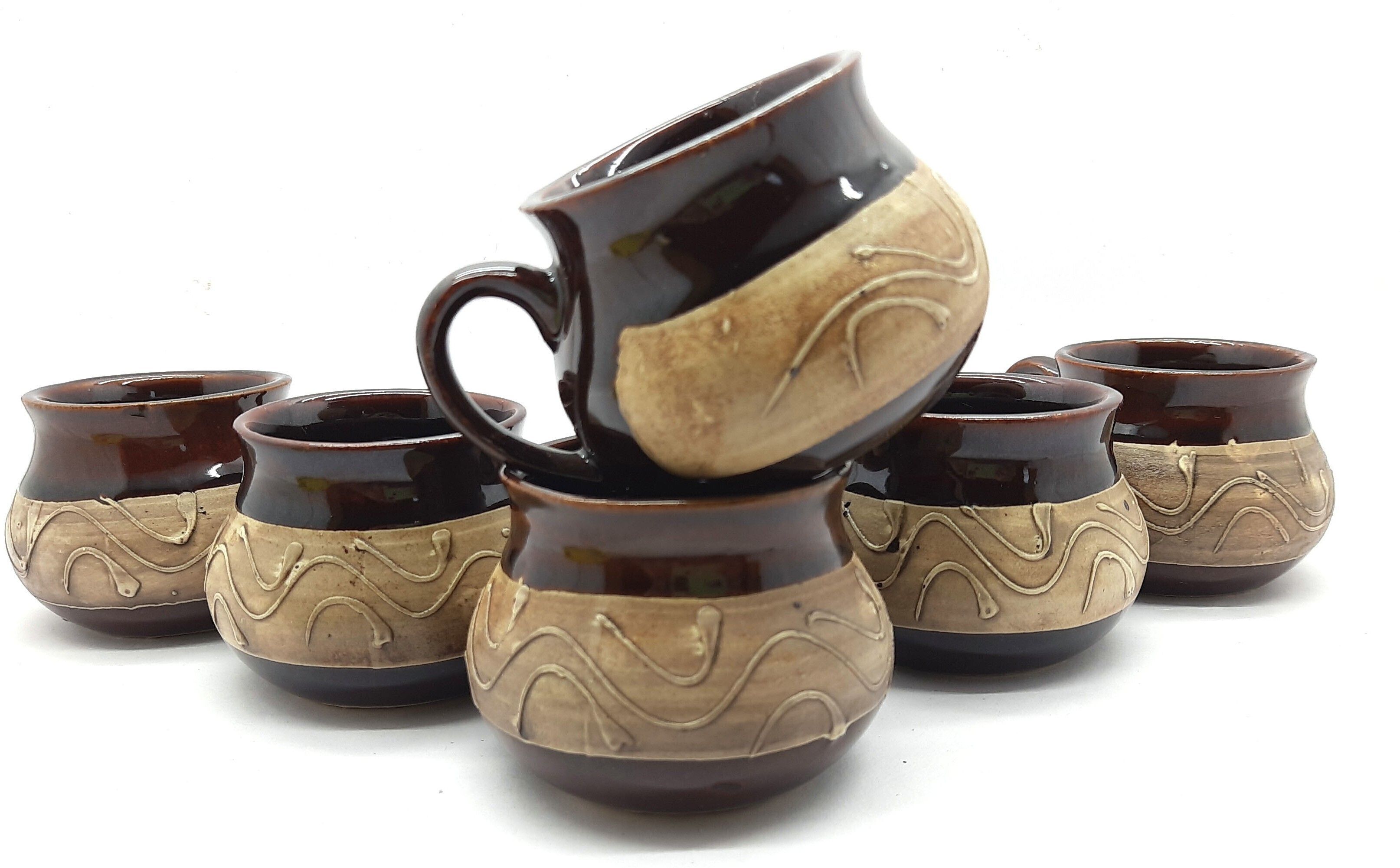 Pack of 6 Ceramic Pack of 6 Ceramic Beautiful & Stylist, Regular Shape Tea/Coffee Cups, Best For HOME/OFFICE Regular Use (Set of 6) Ceramic (Brown) 120ML