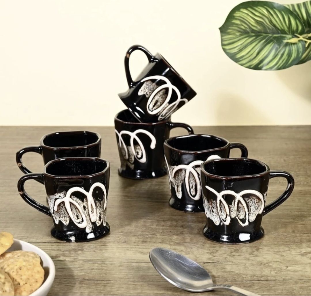ankitceramics Pack of 6 Ceramic Exclusive cup pack of 6 Full Print Cups Black jlevi Design-picture-10