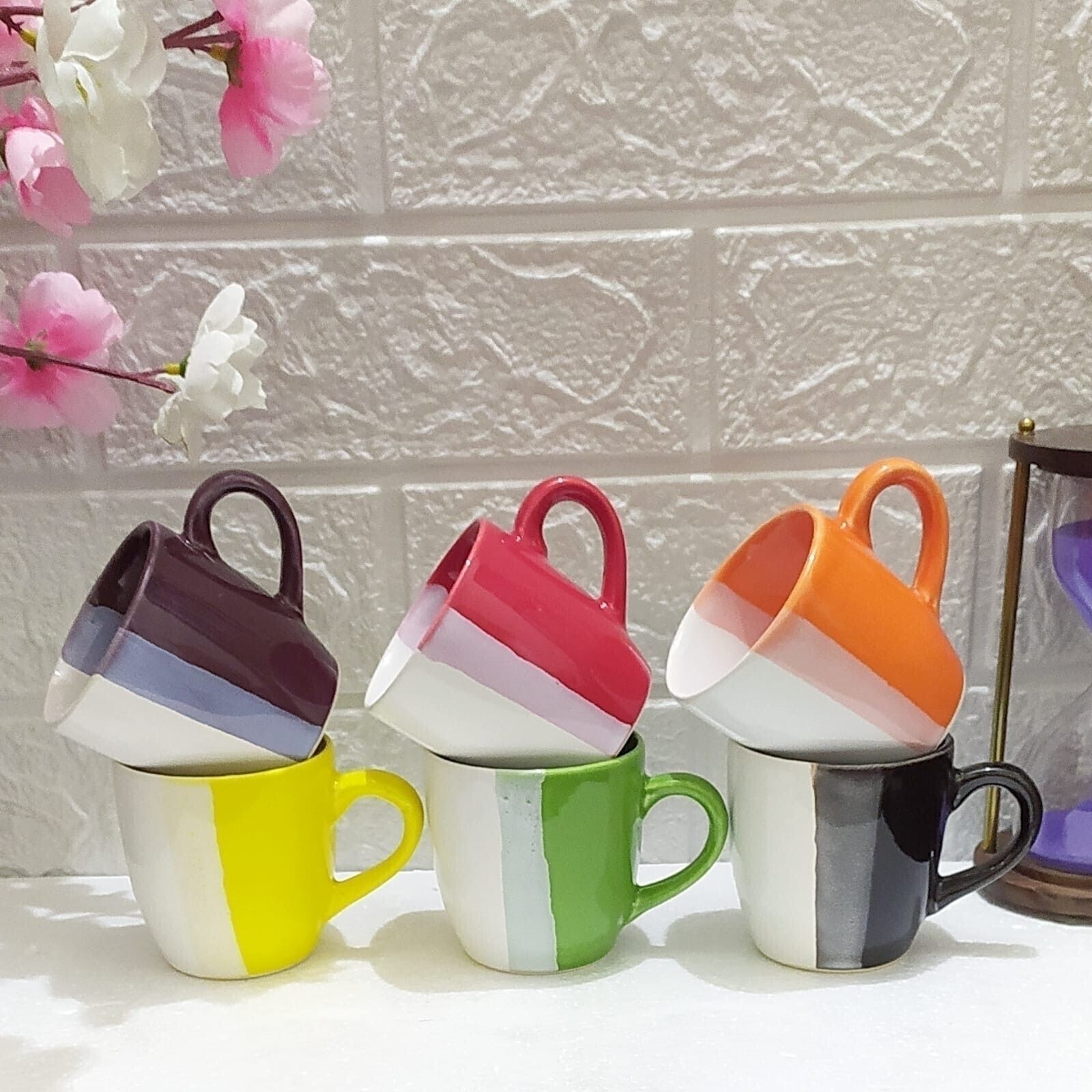 aav world Pack of 6 Ceramic Triple Multicolour U-SHED CUP-picture-26
