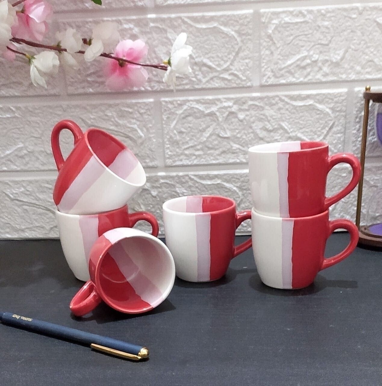 aav world Pack of 6 Ceramic SUPER RED MODERN DOUBLE COLOUR CUP (6 CUPS SET)-picture-9