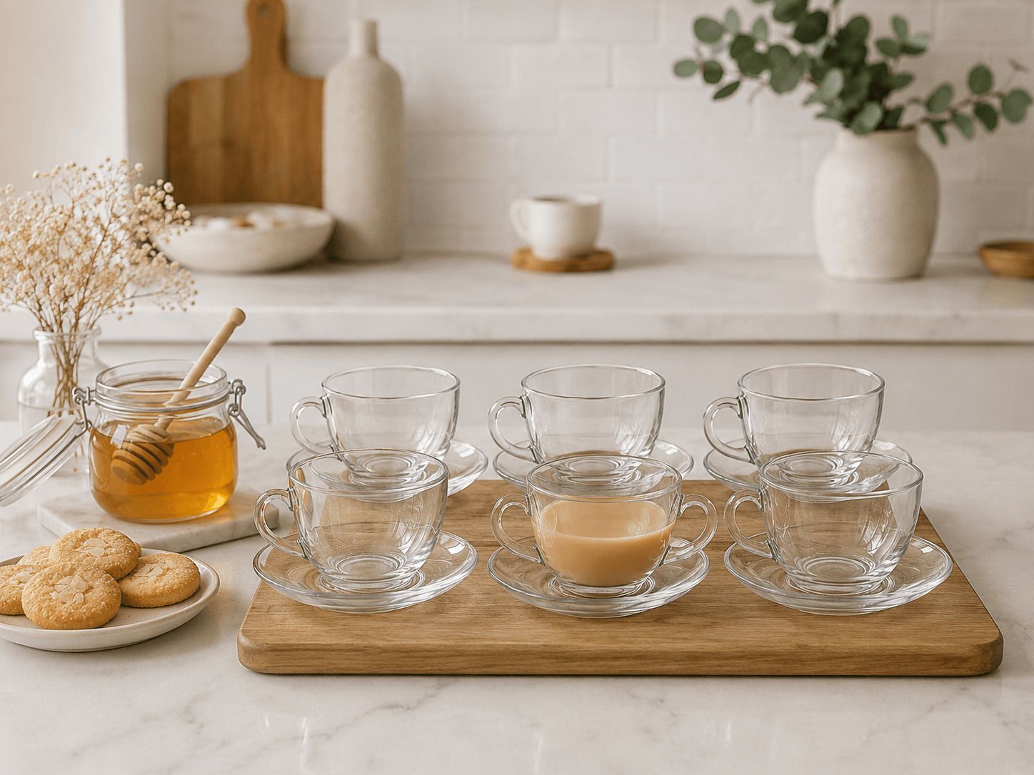 s1store Pack of 12 Glass Glass Coffee Cup and Saucer Set 12 Piece Clear Drinkware Set Model 70-picture-28