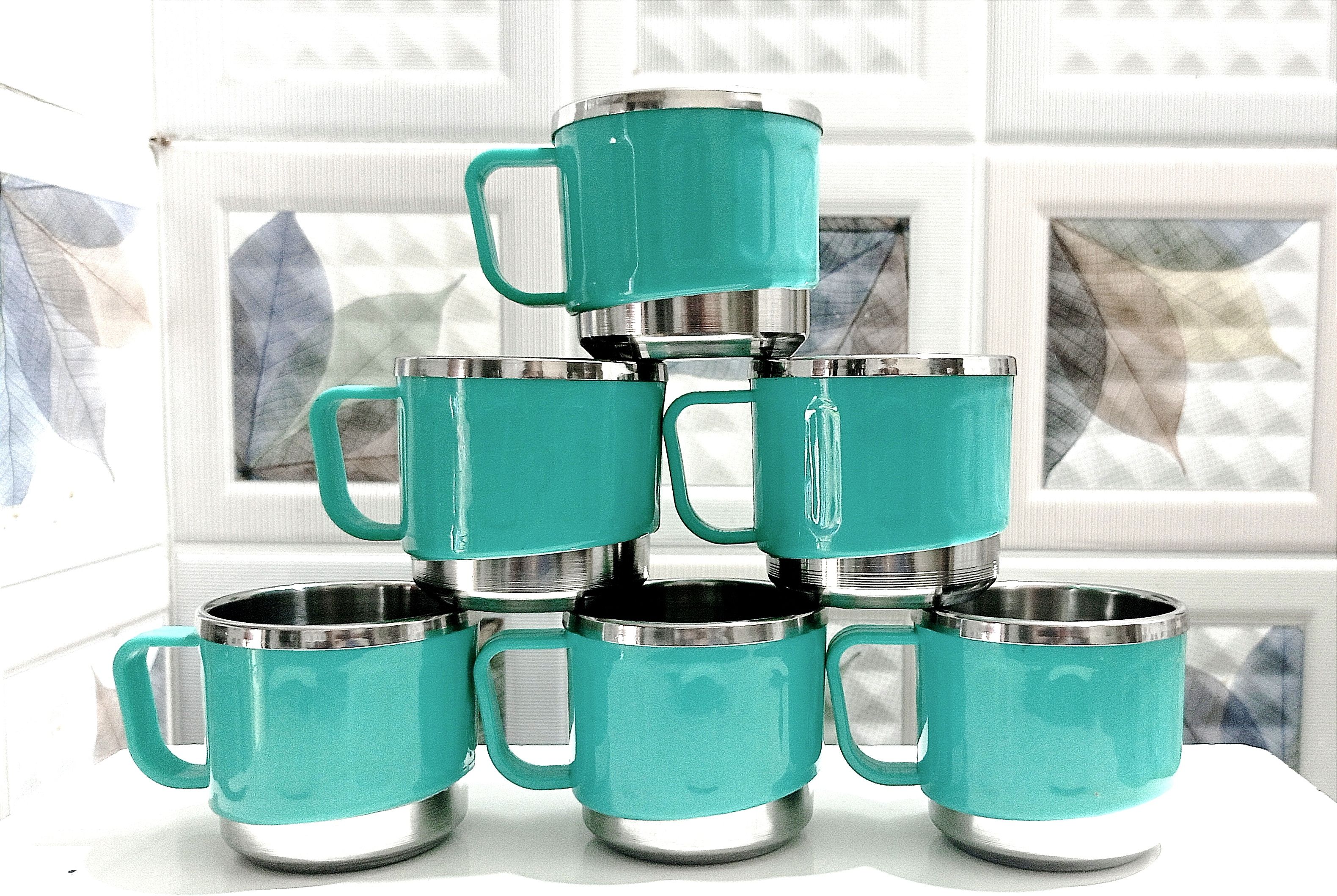 Pack of 6 Stainless Steel, Plastic Classic Tea Cup Set|Steel|Coffee Mug-image-3