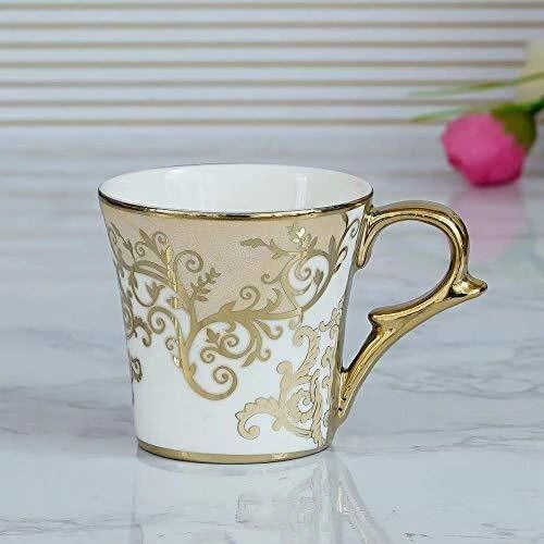 femora Pack of 6 Bone China Indian Ceramic Fine Bone China Floral Gold Line Tea Cup – 6 Pcs, 155 ML-picture-15