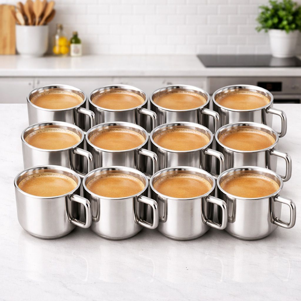aquasleri Pack of 12 Stainless Steel Tea Cups | 120ml Steel Cup with Handle | Cups for Tea, Coffee & Milk-picture-24