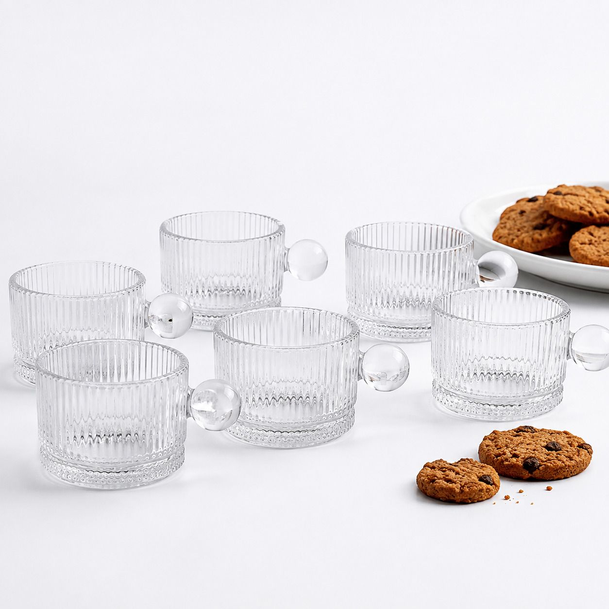 Pack of 6 Glass Luxury Ribbed Glass Tea Cup Set with Crystal Clear Round Handle-image-44