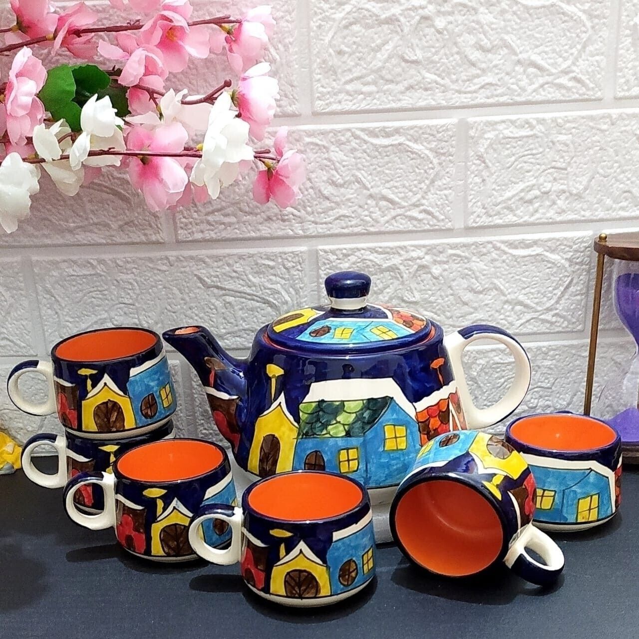Pack of 7 Ceramic HUT DESIGN CERAMIC KETTLE AND CUP SET-image-6