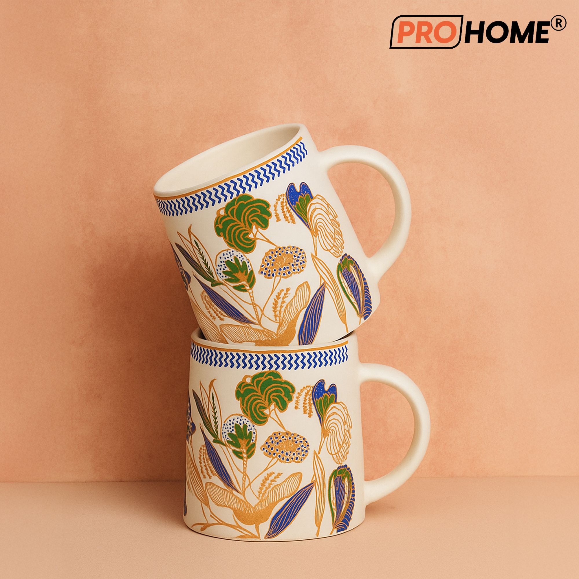 Pack of 2 Ceramic Mug Set 350 ml, Cream Base with Multicolor Floral Print-image-7