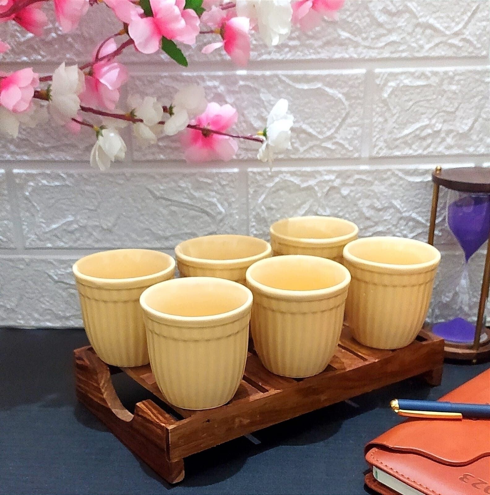 aav world Ceramic BLOSSOM LIGHT YELLOW PLAIN IN LINE TEA CUP SET-picture-15