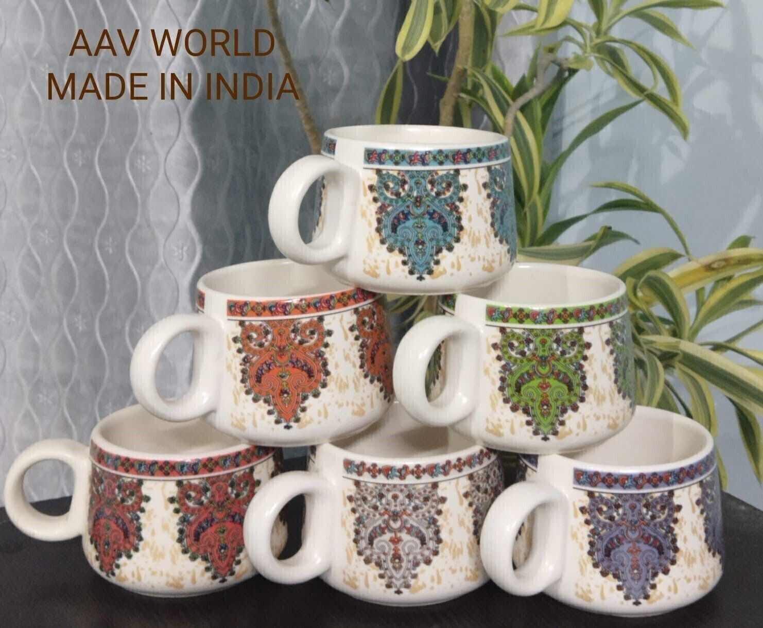 aav world cup Pack of 6 Ceramic ANCIENT ART IN MULTICOLOUR(6 Cup Set)-picture-20