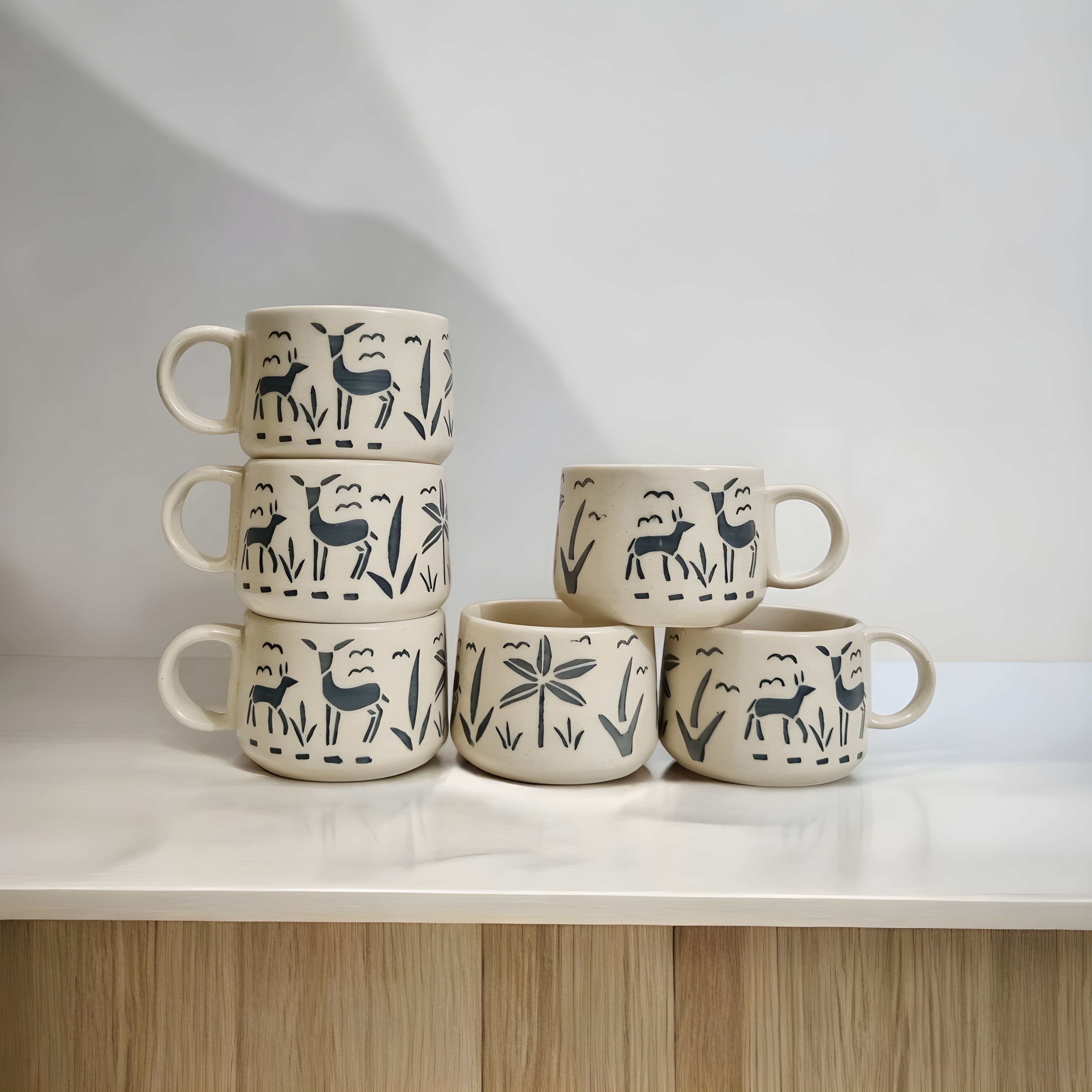 boncel Pack of 6 Ceramic Printed Tea/Coffee Cup Set - 150 ML Each-picture-24