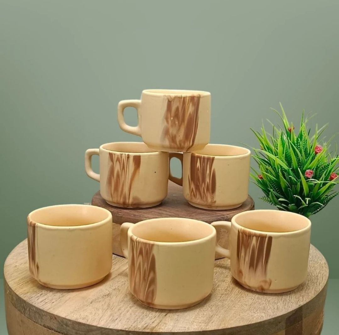 ktcestore Pack of 6 Ceramic Exclusive Beige Hotelware Design Tea/Coffee Cups-picture-44