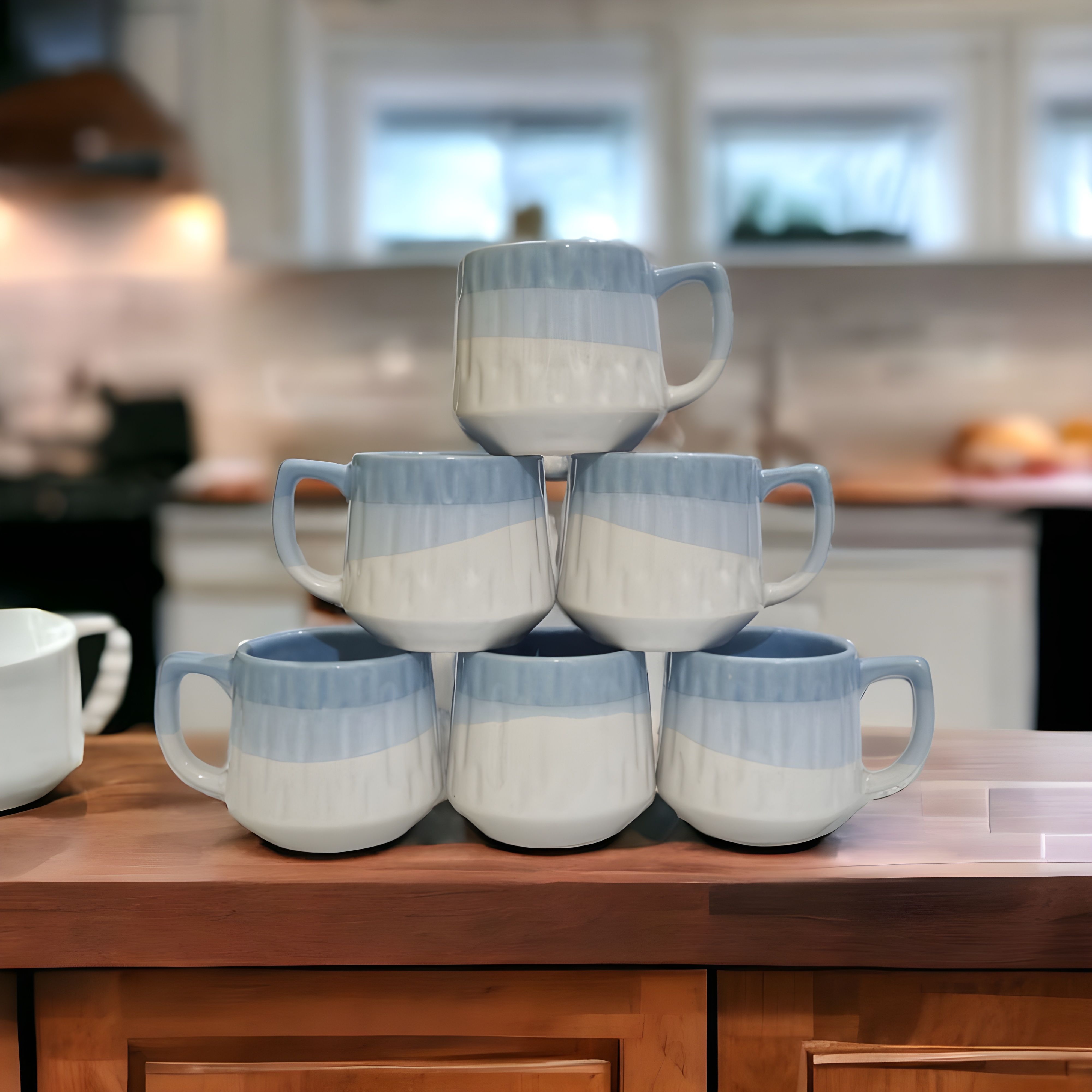 boncel Pack of 6 Ceramic Blue & White Tea/Coffee Cup Set - 150 ML Each-picture-11