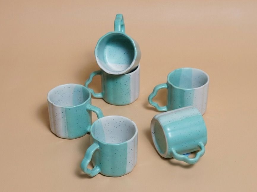 thekanikadecor Pack of 6 Ceramic Coastal Speckled Ceramic Cup set For Tea & Coffee-picture-29