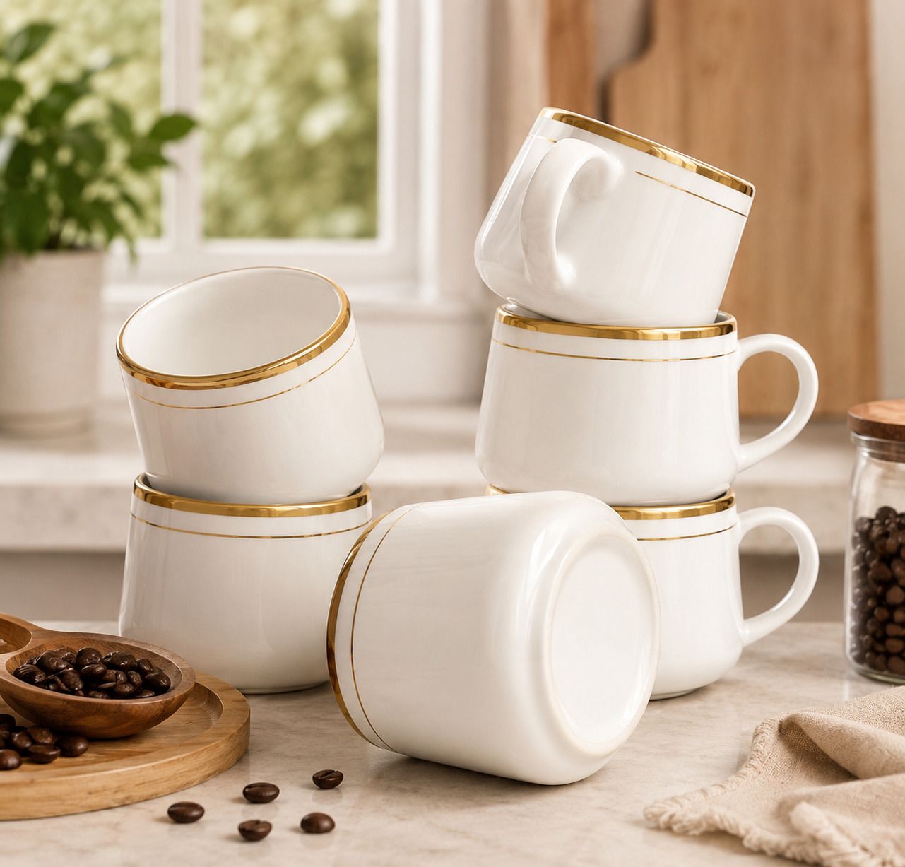 abdul traders Pack of 6 Ceramic Royal Gold Rim Ceramic Mug Set 6 pcs cup set mug-picture-47