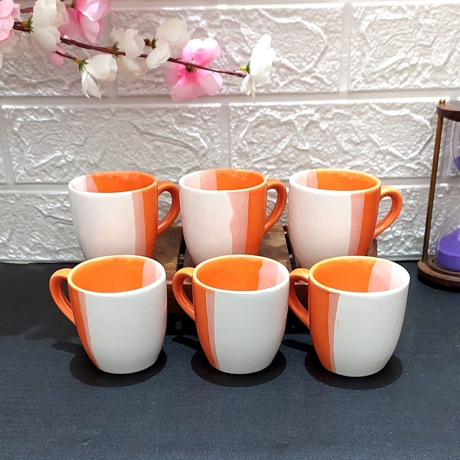 aav world Ceramic ORNAGE DOUBLE U-SHED CUP (6 CUPS SET)-picture-12