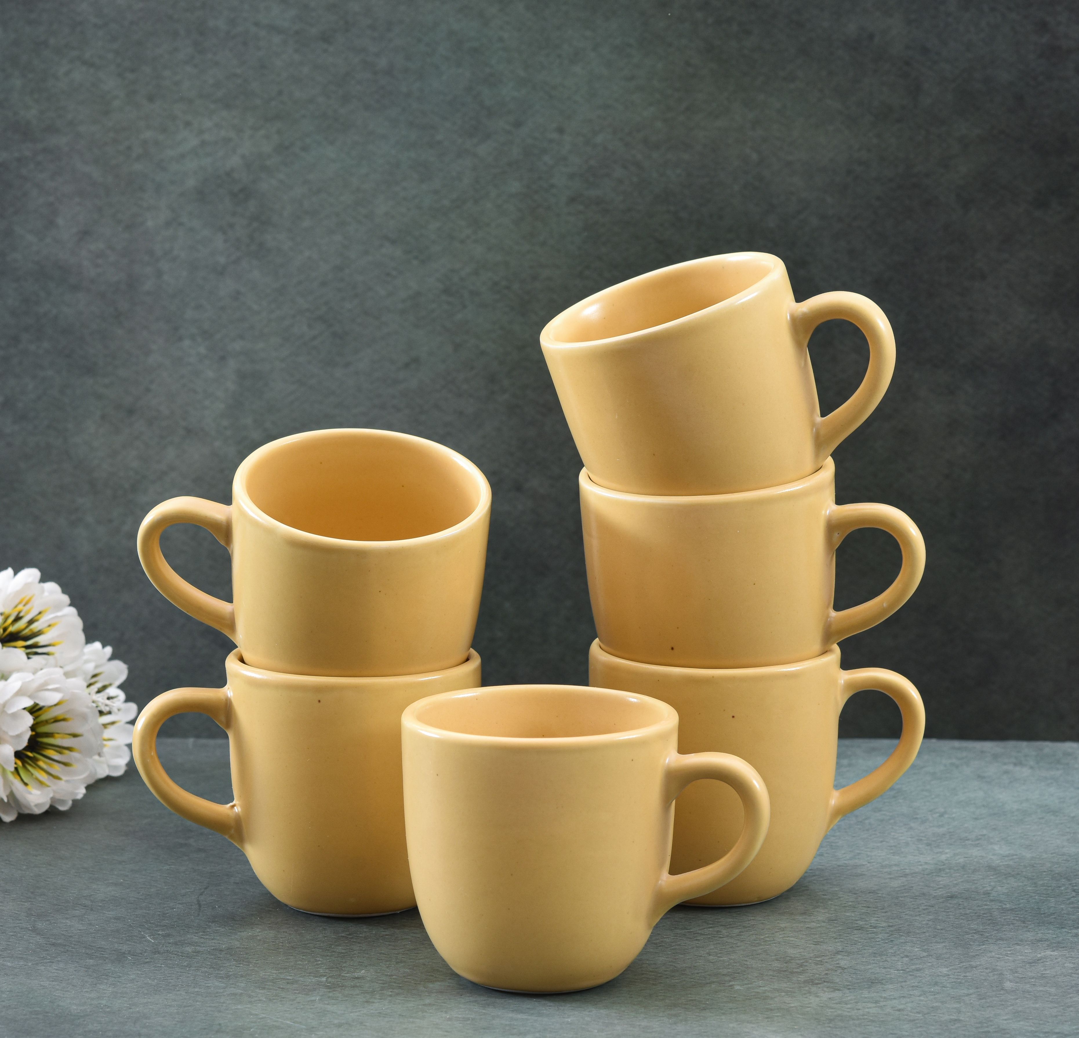 sanjeev kapoor by oggn Pack of 6 Ceramic RT Matt Finish Tea Cup Yellow-picture-25