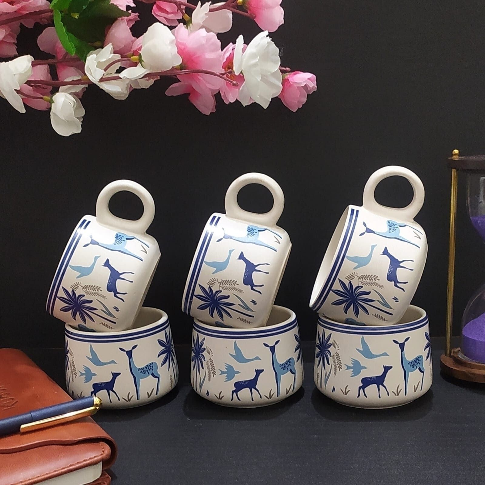 Pack of 6 Ceramic ADVENTURE BLUE DEER@45 IN WHITE-image-5