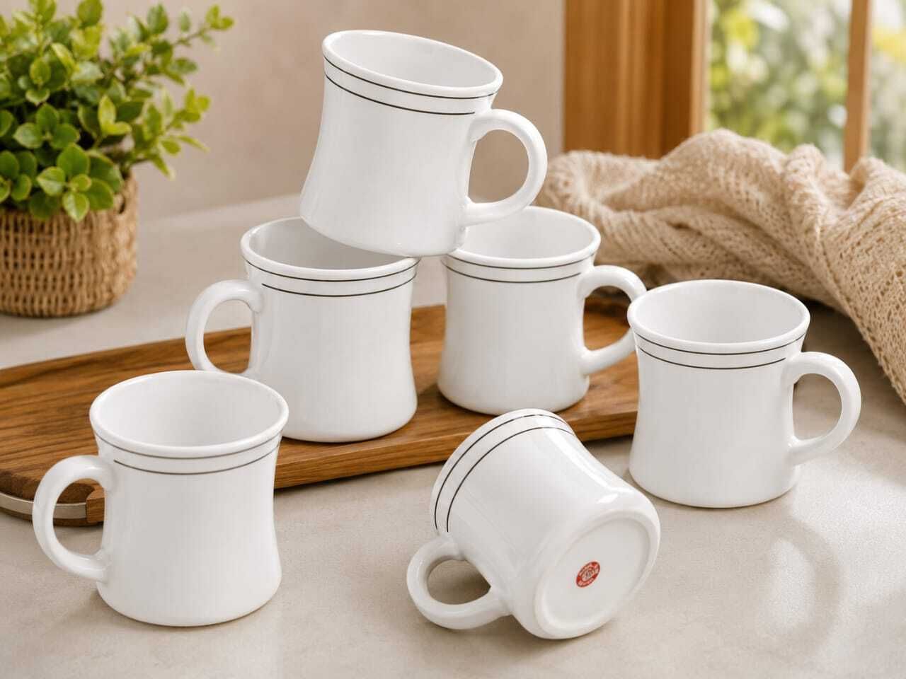 Pack of 6 Ceramic Cerimic tea cup with golden line-image-32
