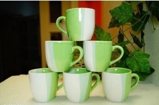Ceramic DOUBLE SHED CUP ( WHITE AND GREEN, 6 CUPS SET)-image-12