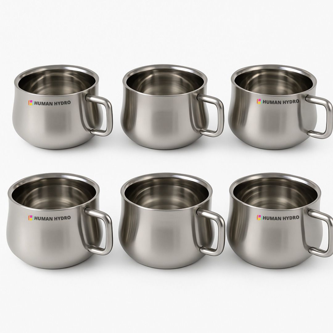 Pack of 6 Stainless Steel Tea Cups | 6-Piece Prime Steel Wide Mini Mugs-image-27