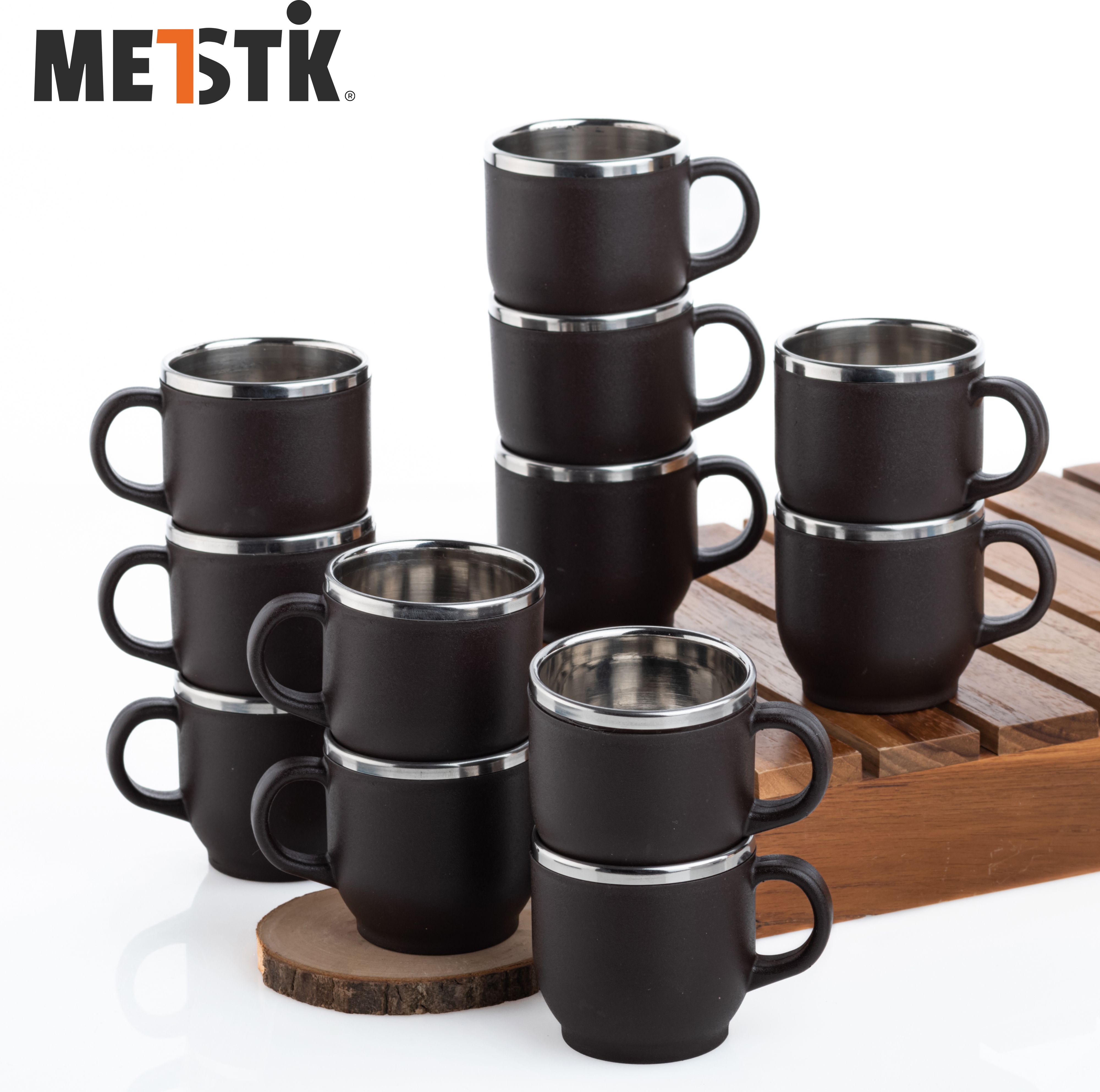Pack of 12 Stainless Steel, Plastic Small Tea / Coffee Cup set