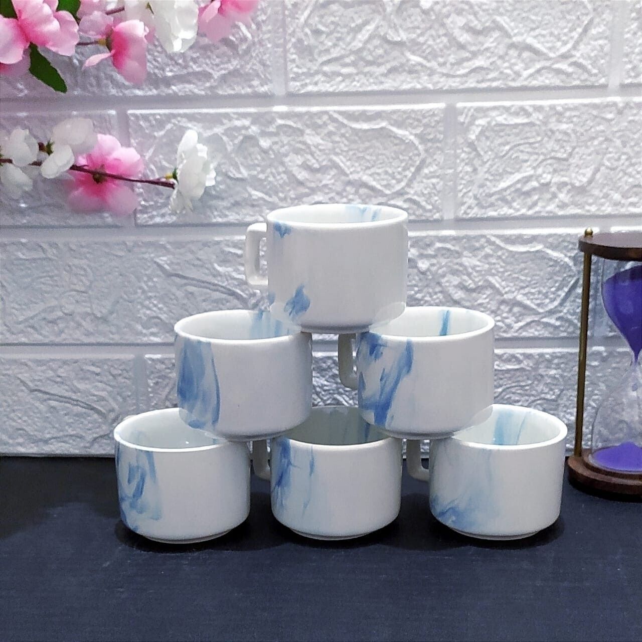 Pack of 6 Ceramic hotel blue tea cup set in ceramic-image-35