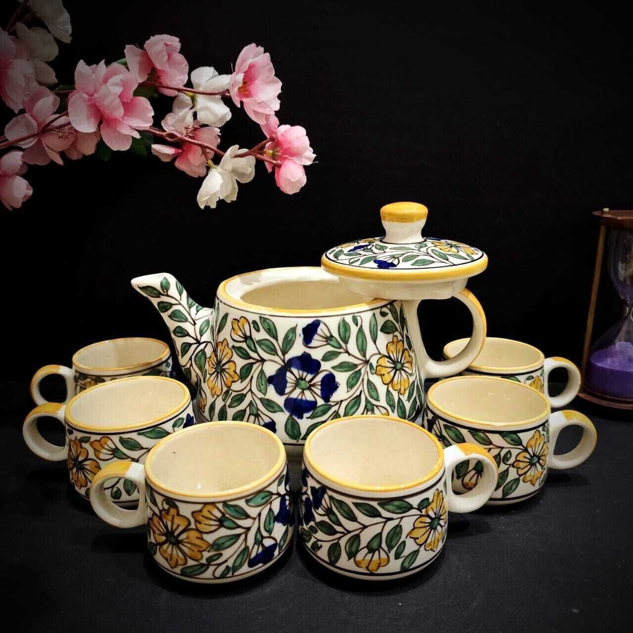Ceramic Mughal Tea set with kettle ( pack of 6 cup and 1 kettle)-image-12