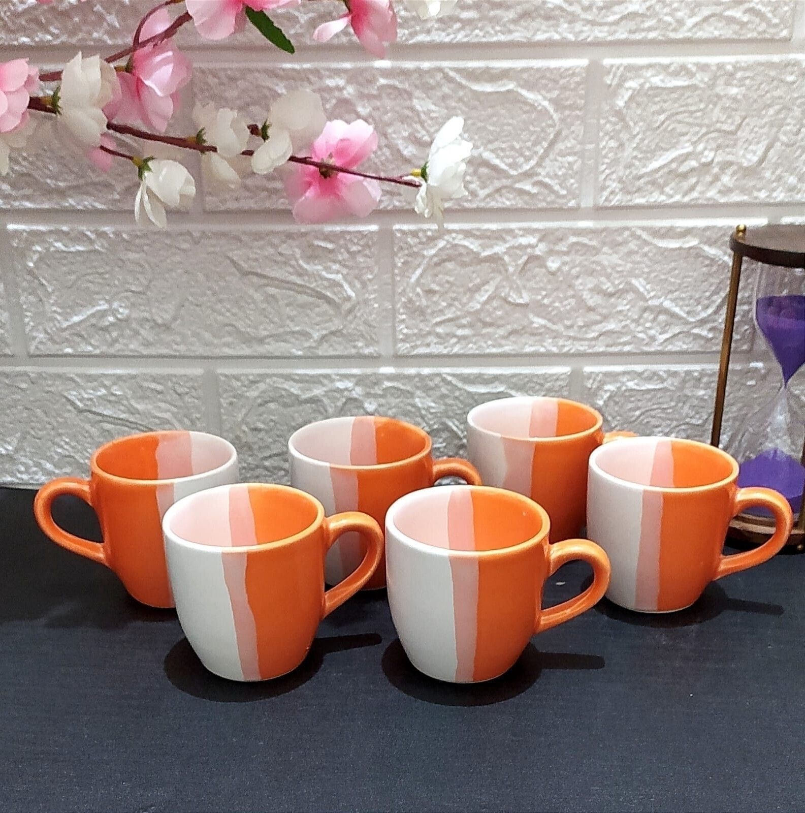 aav world Pack of 6 Ceramic ORNAGE DOUBLE U-SHED CUP (6 CUPS SET)-picture-28