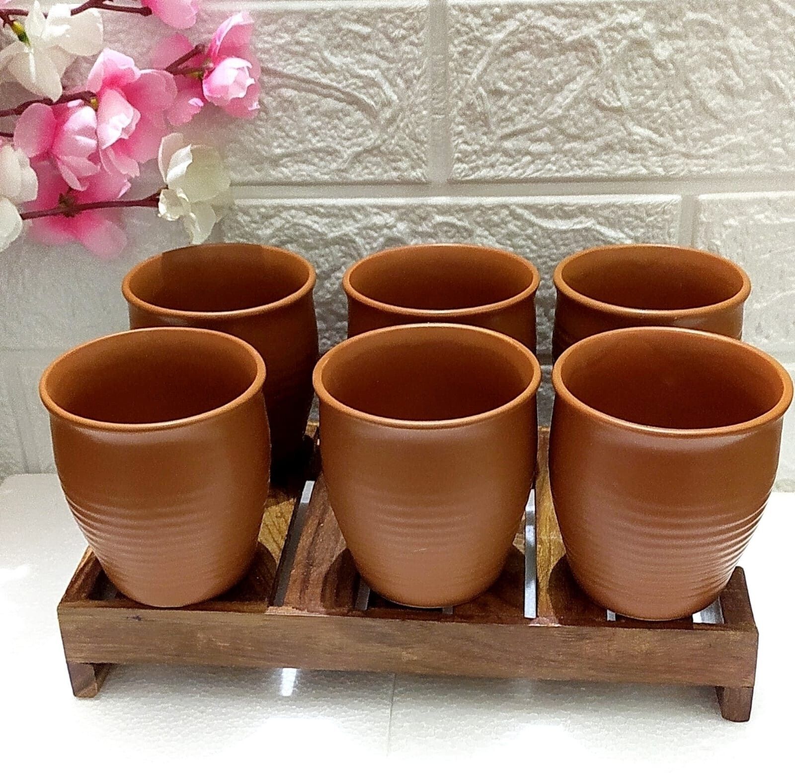 maalaxmi store Pack of 6 Ceramic KULHAR SET IN BROWN RING DESIGN-picture-12