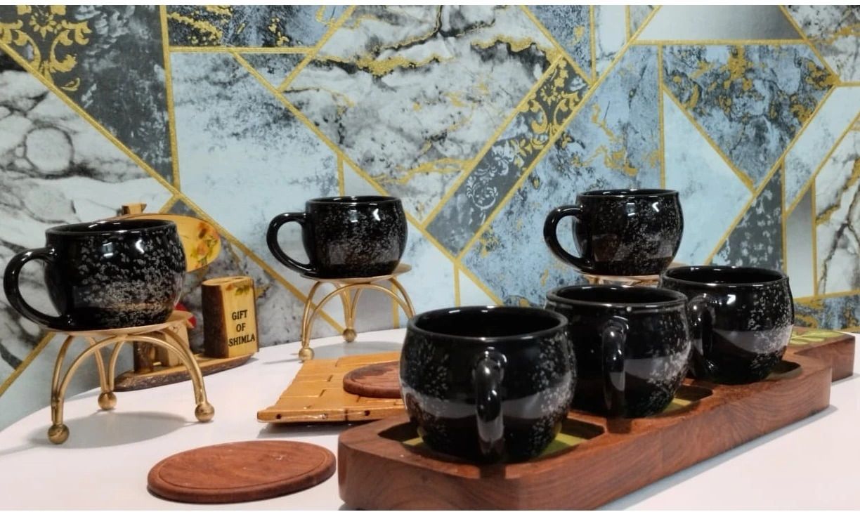 the india style Pack of 6 Ceramic Premium Quality Tea Cup Set, (Black, Cup Set)-picture-17