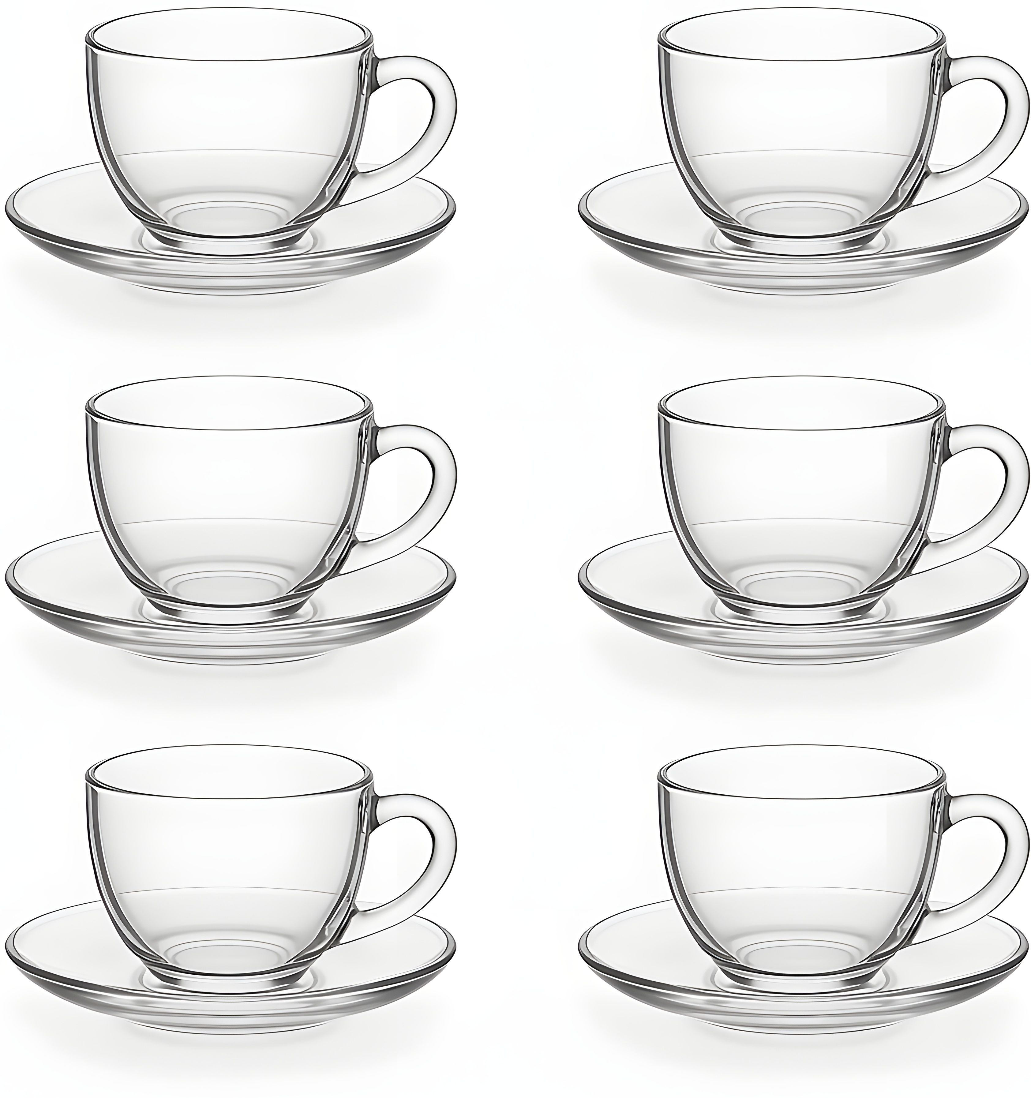Pack of 12 Glass Roma Glass Tea Cup & Saucer Set, Clear Cups, 180 ml Capacity (Set of -6- Cup -6 & Saucer -6)