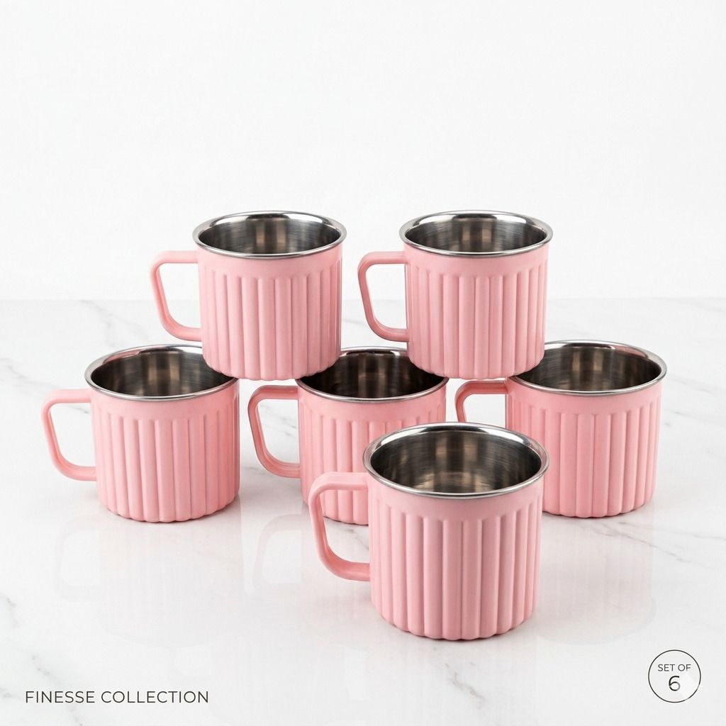 Pack of 6 Stainless Steel, Plastic Reusable Inner Steel Outer Plastic teacups - eco-Friendly Metal chai Cups-image-23