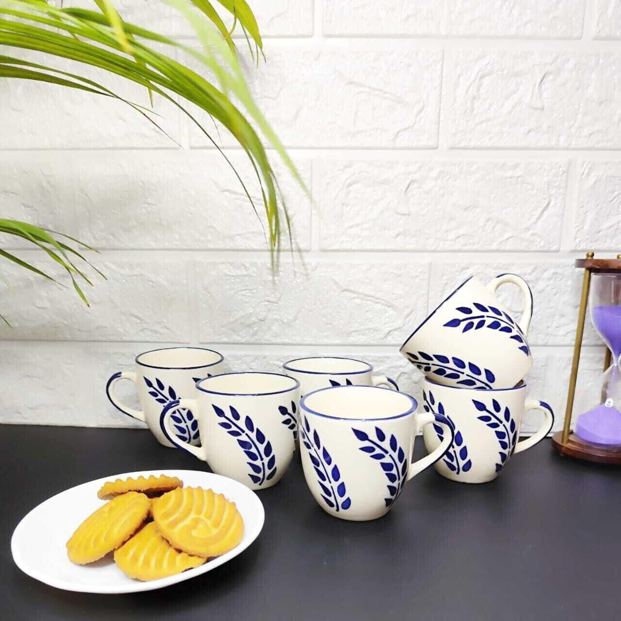 cupaav Pack of 6 Ceramic blue leaf new white gorgeous cup-picture-37