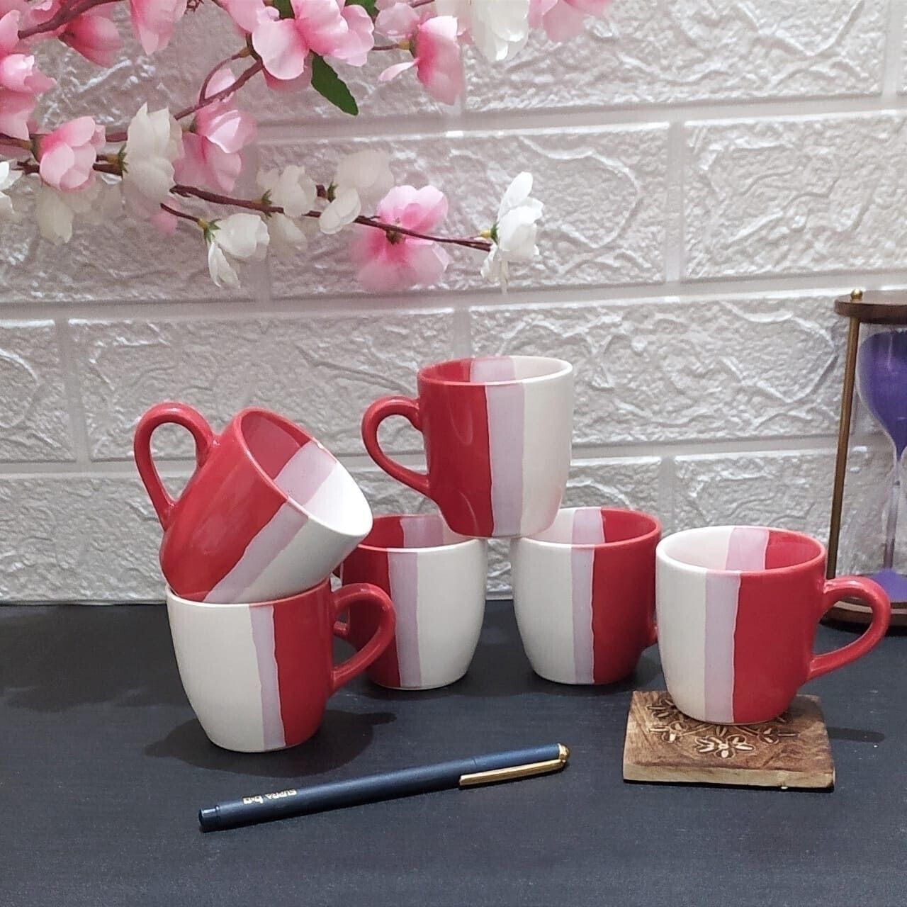 aav world Pack of 6 Ceramic RED U- shed CUP-picture-10