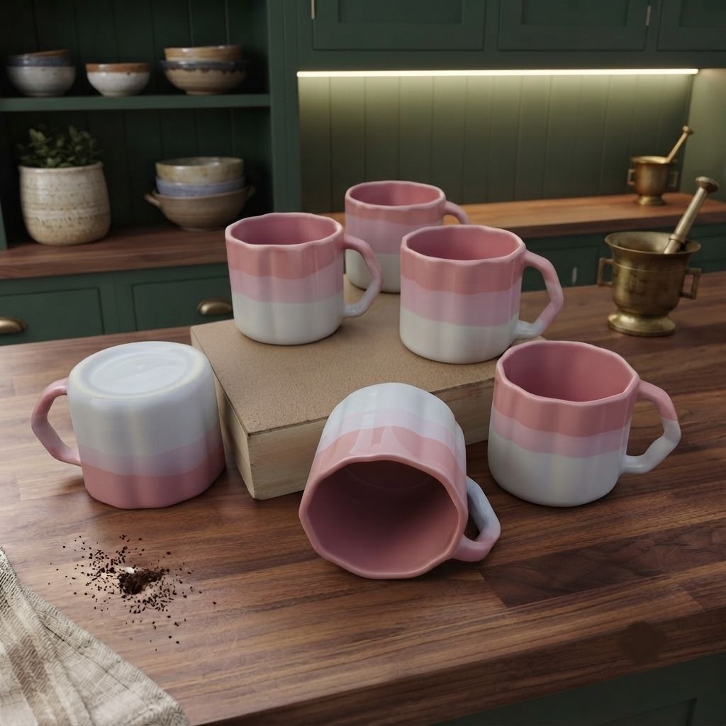 thekanikadecor Pack of 6 Ceramic Artisanal Three-Tone Ombre Tea/Coffee Cup set.-picture-28