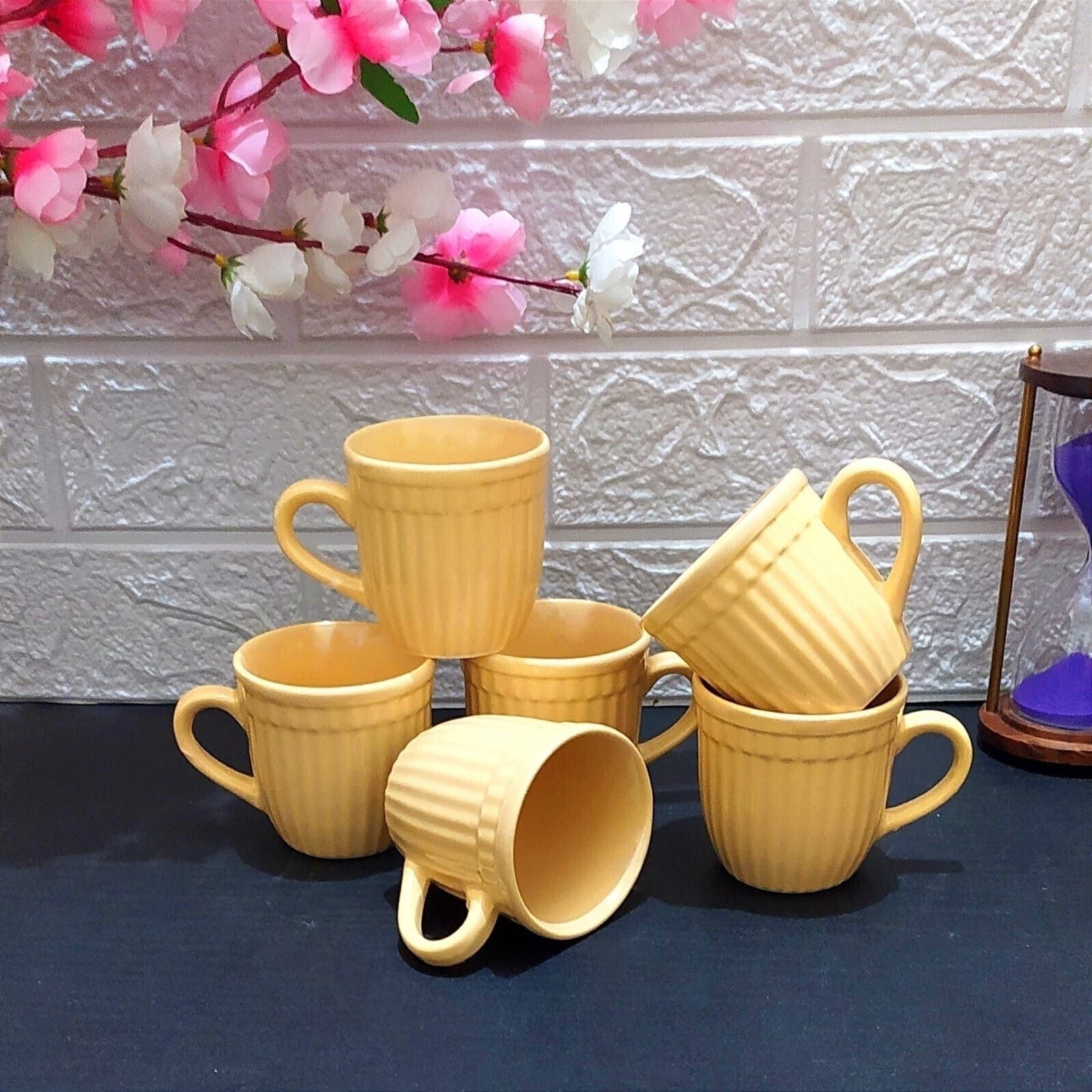 Pack of 6 Ceramic ENGLISH LIGHT YELLOW PLAIN IN LINE TEA CUP-image-6