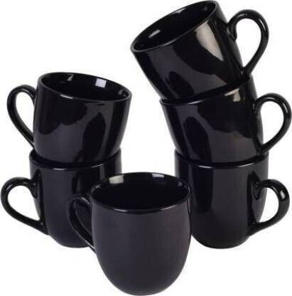 Pack of 6 Ceramic, Bone China KTCeSTORE Pack of 6 Ceramic Tea/Coffee Cups 130 Ml (Black)