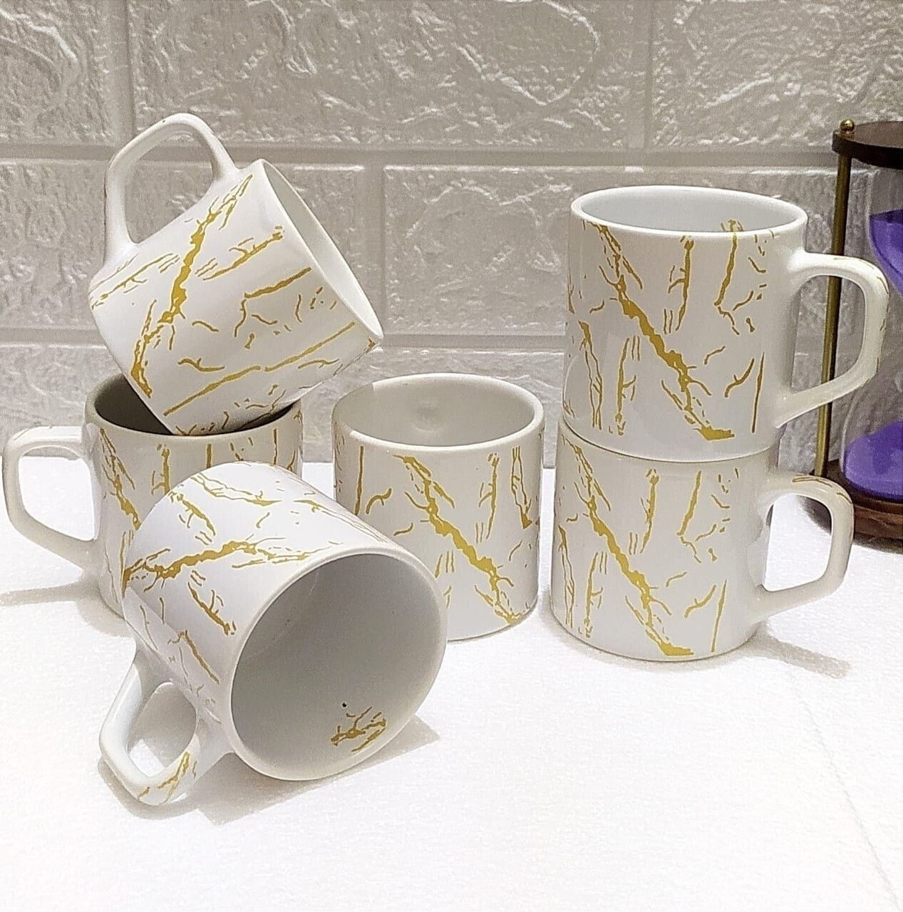 aav world Pack of 6 Ceramic CUPS WITH GOLDEN lectric line DESIGN-picture-14