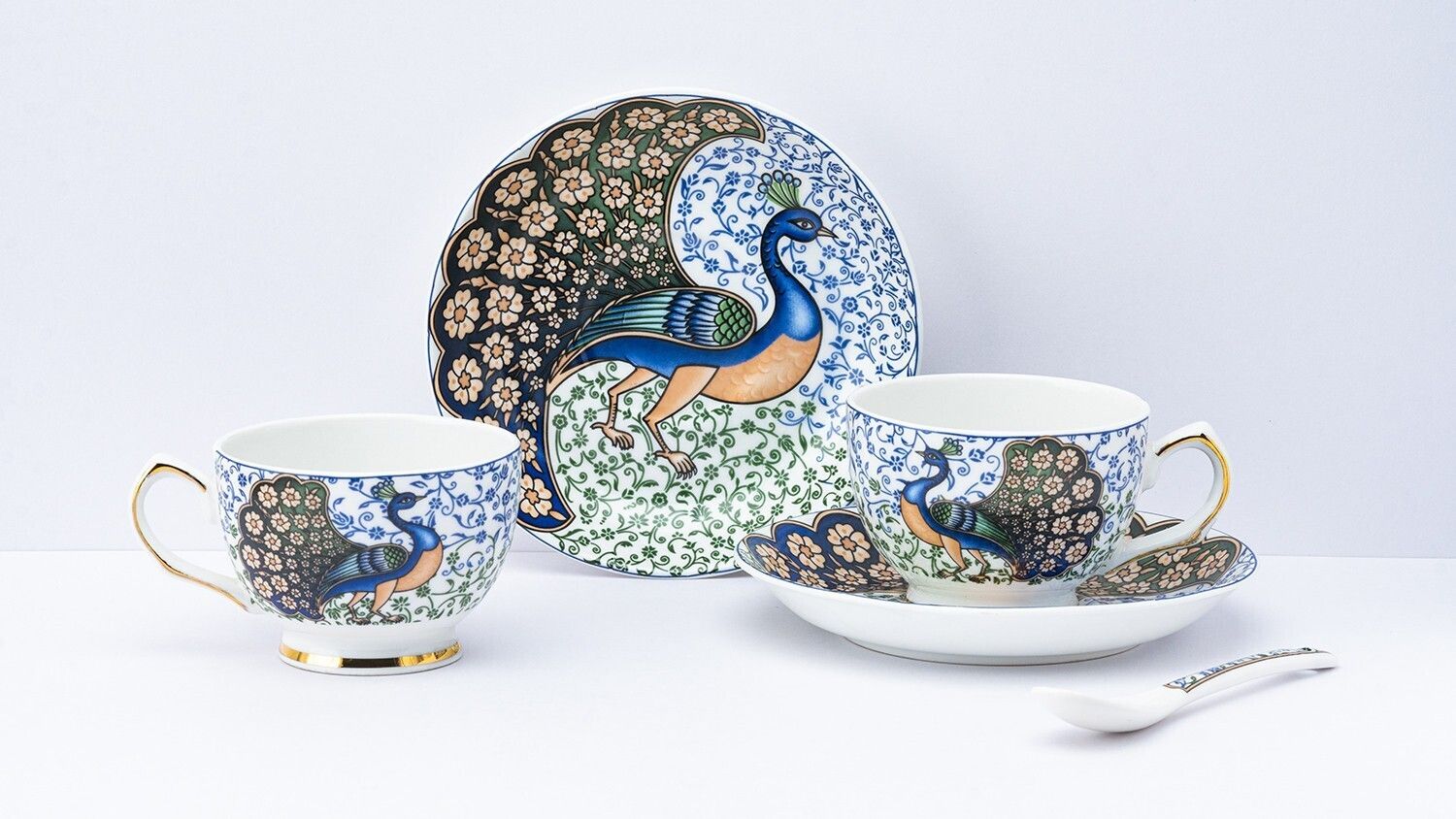 golden queens Pack of 18 Ceramic GOLDEN QUEEN'S Cups, Saucer & Spoons for Tea- Set of 18 pcs (Indian Peafowl)-picture-24