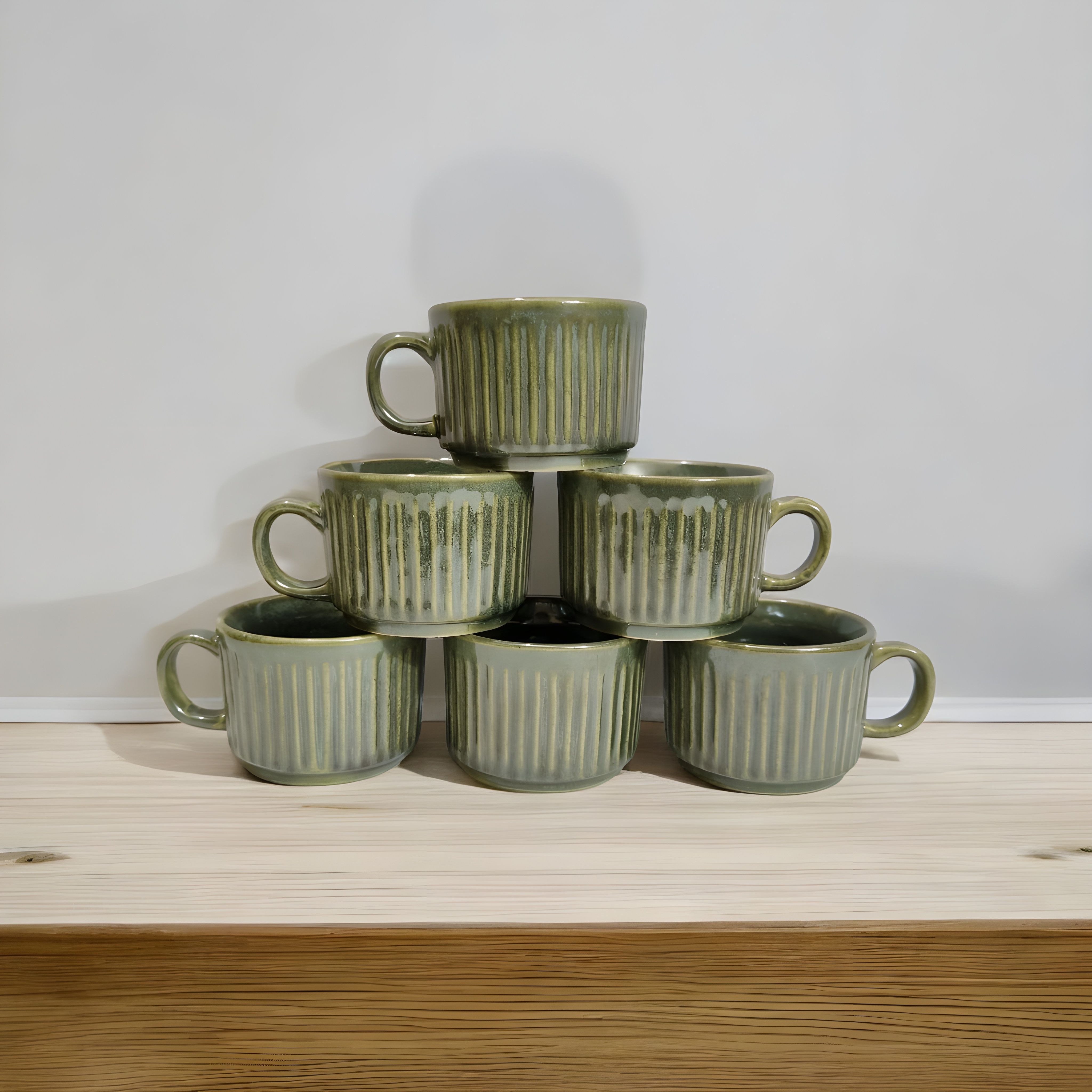 Pack of 6 Ceramic Rust Green Tea/Coffee Cup Set - 170 ML Each-image-3
