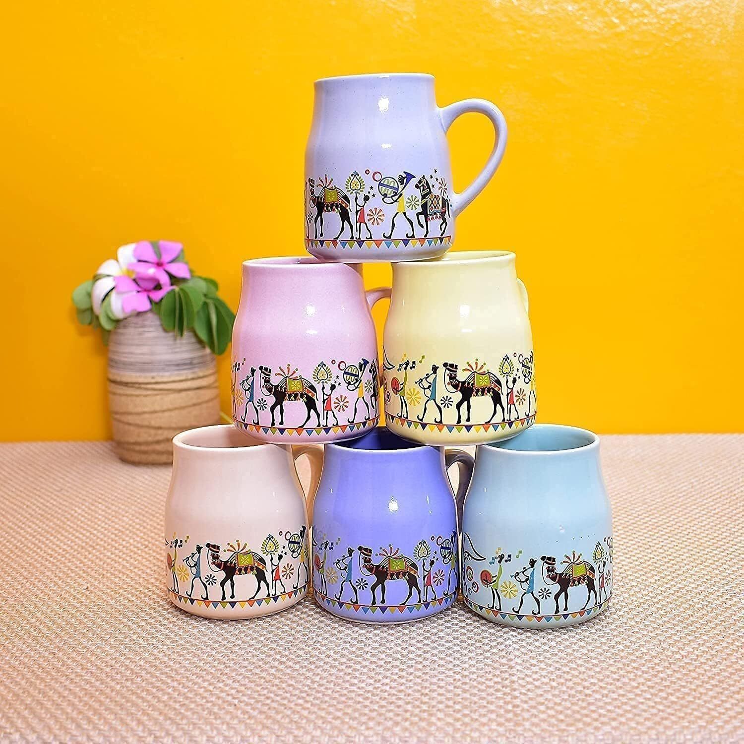 edencart Pack of 6 Ceramic Multicolour Ceramic Cup Set of 6 | 120ml Each Tea Coffee Serving Cups-picture-0