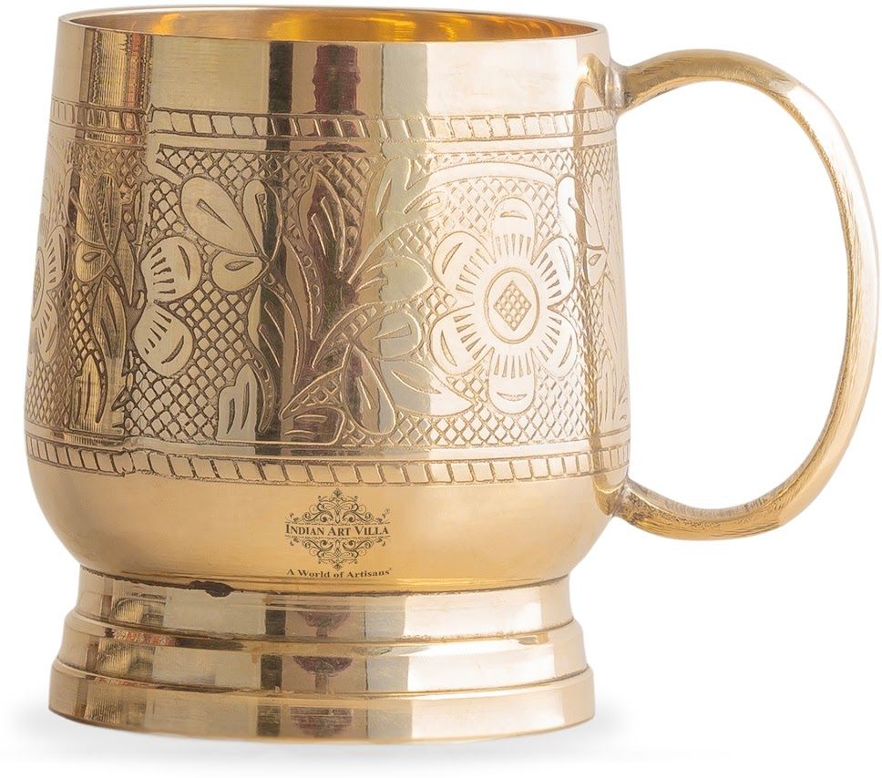 Pack of 1 Brass Gold Embossed Design Cup with handle,200 ML Brass Tableware, 3.1 Inch-image-45